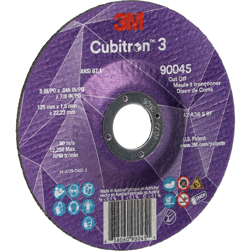 Cubitron 3 Cut-Off Wheel, 5" x 0.045", 7/8" Arbor, Type T27, Ceramic, 12250 RPM Southpoint Industrial Supply
