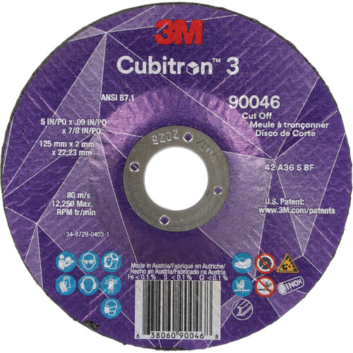 Cubitron 3 Cut-Off Wheel, 5" x 0.09", 7/8" Arbor, Type T27, Ceramic, 12250 RPM Southpoint Industrial Supply