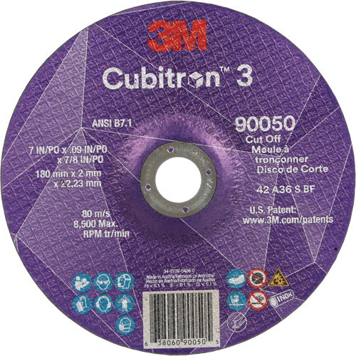 Cubitron 3 Cut-Off Wheel, 7" x 0.09", 7/8" Arbor, Type T27, Ceramic, 8500 RPM Southpoint Industrial Supply