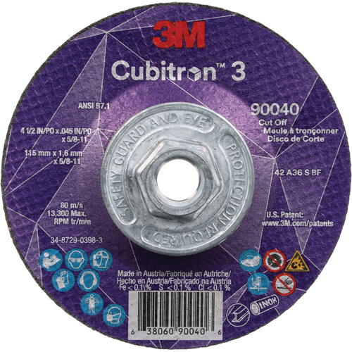 Meule &agrave; tronçonner Cubitron 3, 4-1/2" x 0,045", Arbre de 5/8"-11, Type T27, C&eacute;ramique, 13 300 Tr/min Southpoint Industrial Supply