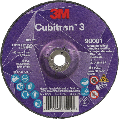 Meule a moyeu d&eacute;port&eacute; Cubitron 3, 4" x 1/4", Arbre 3/8", C&eacute;ramique, Type T27 Southpoint Industrial Supply