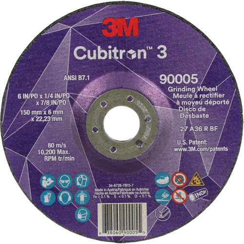 Cubitron 3 Depressed Centre Grinding Wheel, 6" x 1/4", 7/8" Arbor, Ceramic, Type T27 Southpoint Industrial Supply