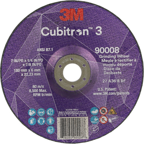 Cubitron 3 Depressed Centre Grinding Wheel, 7" x 1/4", 7/8" Arbor, Ceramic, Type T27 Southpoint Industrial Supply
