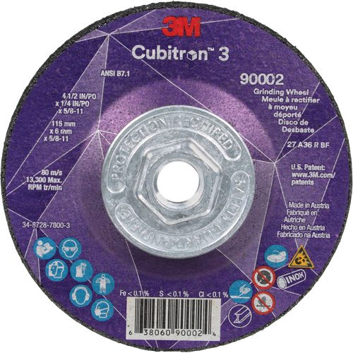 Meule a moyeu d&eacute;port&eacute; Cubitron 3, 4-1/2" x 1/4", Arbre 5/8"-11, C&eacute;ramique, Type T27 Southpoint Industrial Supply