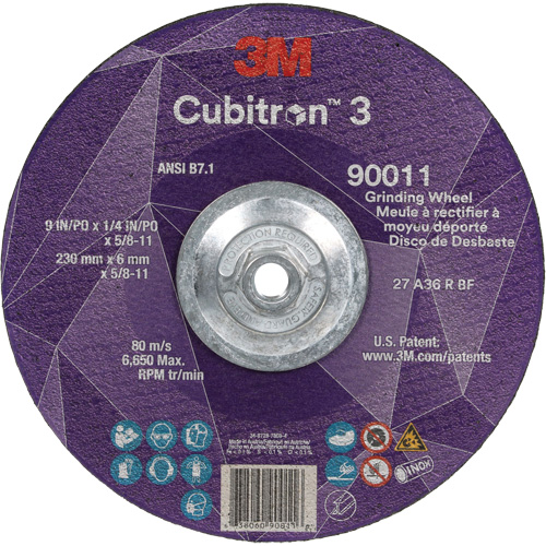 Cubitron 3 Depressed Centre Grinding Wheel, 9" x 0.25", 5/8"-11 Arbor, Ceramic, Type T27 Southpoint Industrial Supply