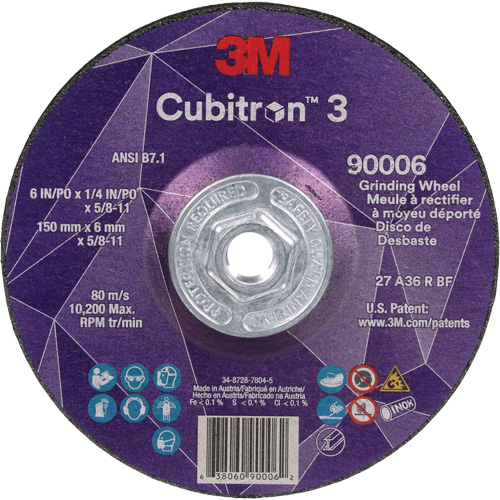 Cubitron 3 meule a moyeu d&eacute;port&eacute;, 6" x 0,25", Arbre 5/8"-11, C&eacute;ramique, Type T27 Southpoint Industrial Supply