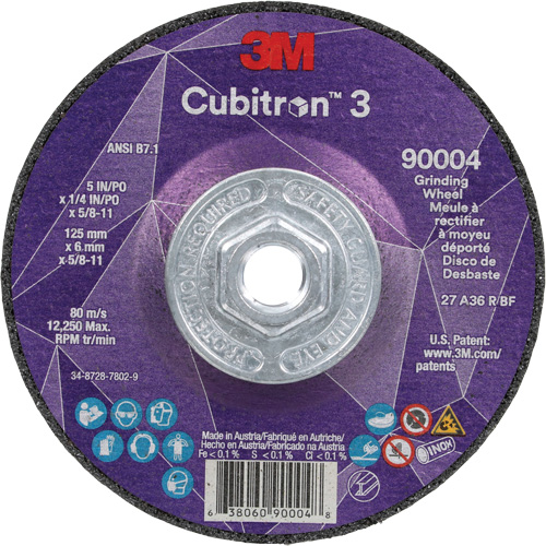 Cubitron 3 meule a moyeu d&eacute;port&eacute;, 5" x 0,25", Arbre 5/8"-11, C&eacute;ramique, Type T27 Southpoint Industrial Supply