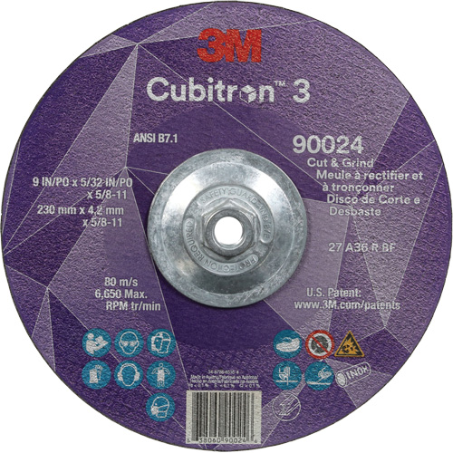 Cubitron 3 Cut and Grind Wheel, 9" x 5/32", 5/8"-11 Arbor, Type 27, 36 Grit, Ceramic Southpoint Industrial Supply