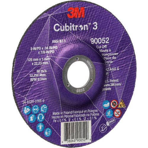 Cubitron 3 Cut-Off Wheel, 5" x 0.04", 7/8" Arbor, Type 27, Ceramic, 60 RPM Southpoint Industrial Supply