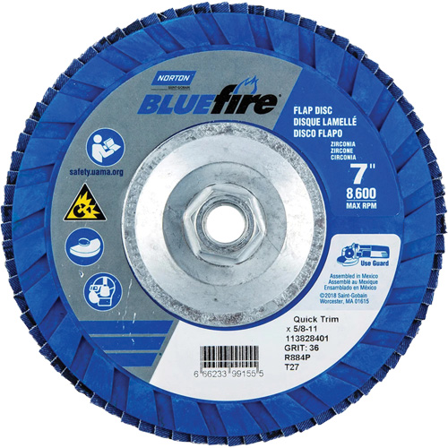 Disque &agrave; lamelles de densit&eacute; standard BlueFire, 7" x 5/8"-11, Type 27, Grain P36, Alumine de zirconium Southpoint Industrial Supply