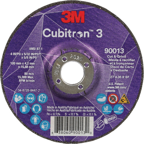 Meule &agrave; tronçonner Cubitron 3, 4" x 39/250", Arbre de 5/8", Type 27, Grain de 36, C&eacute;ramique Southpoint Industrial Supply