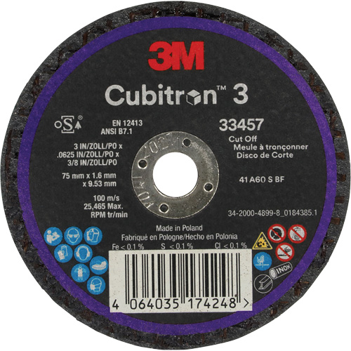 Cubitron 3 Cut-Off Wheel, 3" x 0.063", 3/8" Arbor, Ceramic Southpoint Industrial Supply