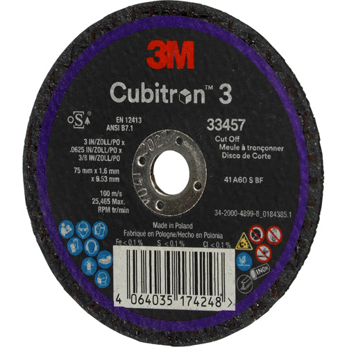 Cubitron 3 Cut-Off Wheel, 3" x 0.063", 3/8" Arbor, Ceramic Southpoint Industrial Supply