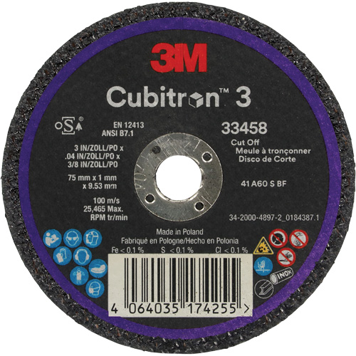 Cubitron 3 Cut-Off Wheel, 3" x 0.039", 3/8" Arbor, Ceramic Southpoint Industrial Supply