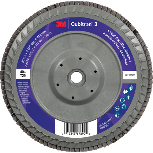 Disque &agrave; lamelles conique 1169F Cubitron 3 &agrave; changement rapide, 7" x 5/8"-11, Type T29, Grain 40+, C&eacute;ramique Southpoint Industrial Supply