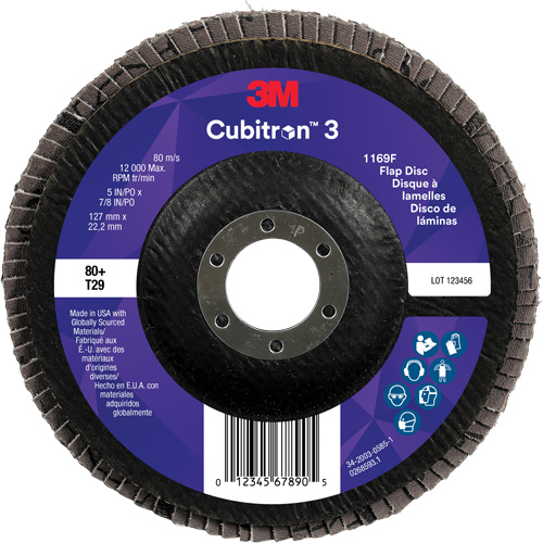 Disque &agrave; lamelles conique 1169F Cubitron 3, 5" x 7/8", Type T29, Grain 80+, C&eacute;ramique Southpoint Industrial Supply