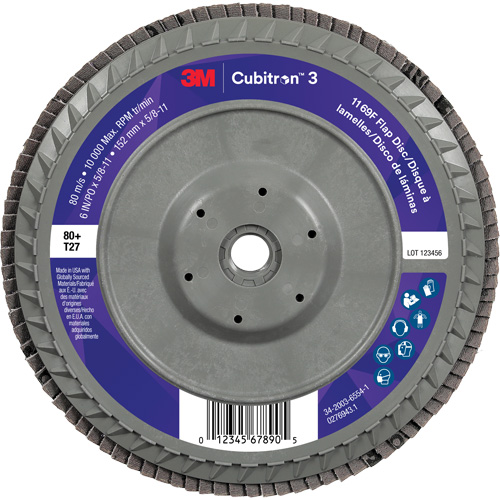 Disque &agrave; lamelles plate 1169F Cubitron 3 &agrave; changement rapide, 6" x 5/8"-11, Type T27, Grain 80+, C&eacute;ramique Southpoint Industrial Supply