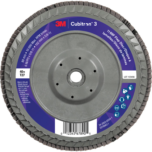 Disque &agrave; lamelles plate 1169F Cubitron 3 &agrave; changement rapide, 6" x 5/8"-11, Type T27, Grain 40+, C&eacute;ramique Southpoint Industrial Supply