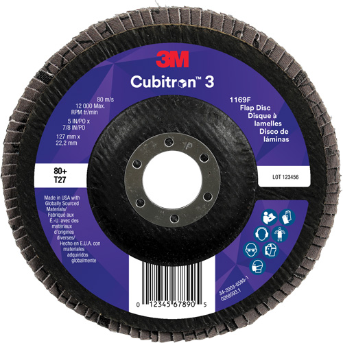 Disque &agrave; lamelles plate 1169F Cubitron 3, 5" x 7/8", Type T27, Grain 80+, C&eacute;ramique Southpoint Industrial Supply
