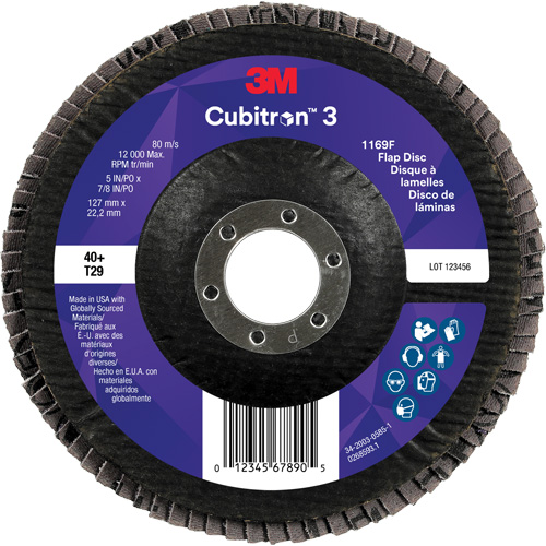 Disque &agrave; lamelles conique 1169F Cubitron 3, 5" x 7/8", Type T29, Grain 40+, C&eacute;ramique Southpoint Industrial Supply