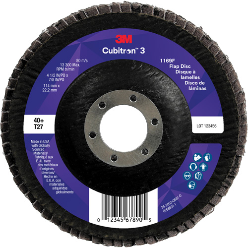 Disque &agrave; lamelles plate 1169F Cubitron 3, 4-1/2" x 7/8", Type T27, Grain 40+, C&eacute;ramique Southpoint Industrial Supply