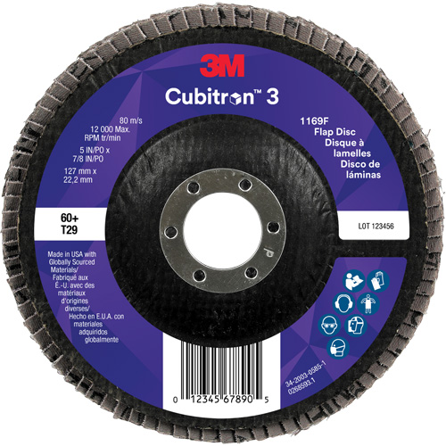 Cubitron 3 Conical  Flap Disc 1169F, 5" x 7/8", Type T29, 60+ Grit, Ceramic Southpoint Industrial Supply