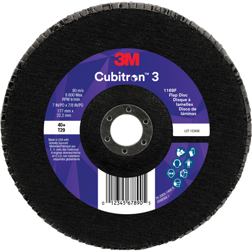 Disque &agrave; lamelles conique 1169F Cubitron 3, 7" x 7/8", Type T29, Grain 40+, C&eacute;ramique Southpoint Industrial Supply