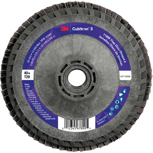 Disque &agrave; lamelles conique 1169F Cubitron 3 &agrave; changement rapide, 5" x 5/8"-11, Type T29, Grain 40+, C&eacute;ramique Southpoint Industrial Supply
