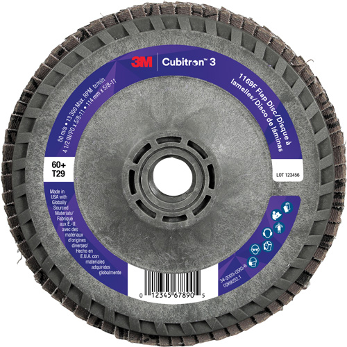 Cubitron 3 Conical  Flap Disc with Quick Change 1169F, 4-1/2" x 5/8"-11, Type T29, 60+ Grit, Ceramic Southpoint Industrial Supply