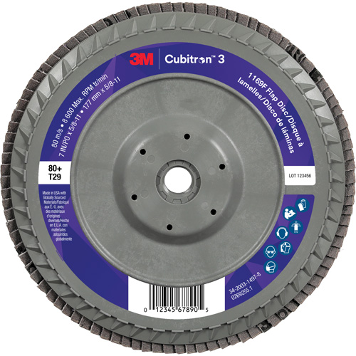 Disque &agrave; lamelles plate 1169F Cubitron 3, 7" x 5/8"-11, Type T29, Grain 80+, C&eacute;ramique Southpoint Industrial Supply