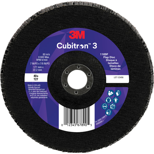 Disque &agrave; lamelles plate 1169F Cubitron 3, 7" x 7/8", Type T27, Grain 40+, C&eacute;ramique Southpoint Industrial Supply