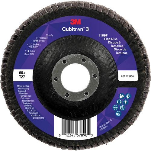 Cubitron 3 Flat Flap Disc 1169F, 4-1/2" x 7/8", Type T27, 60+ Grit, Ceramic Southpoint Industrial Supply