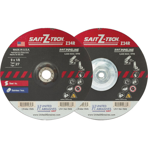 Meule haute performance pour pipelines Sait Z-Tech, 7" x 1/8", Arbre 5/8"-11, Zirconium, Type 27 Southpoint Industrial Supply