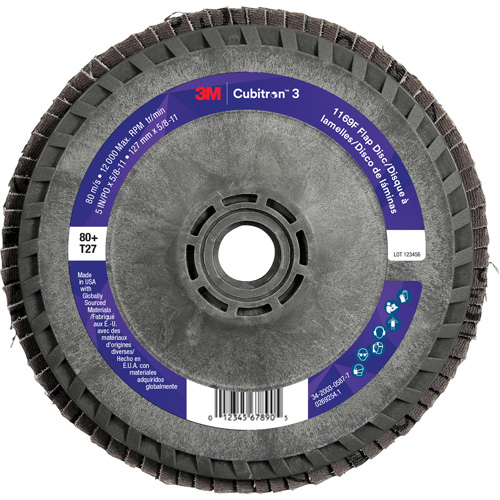 Disque &agrave; lamelles Cubitron 3 1169F, 5" x 5/8"-11, Type T27, Grain 80+, C&eacute;ramique Southpoint Industrial Supply