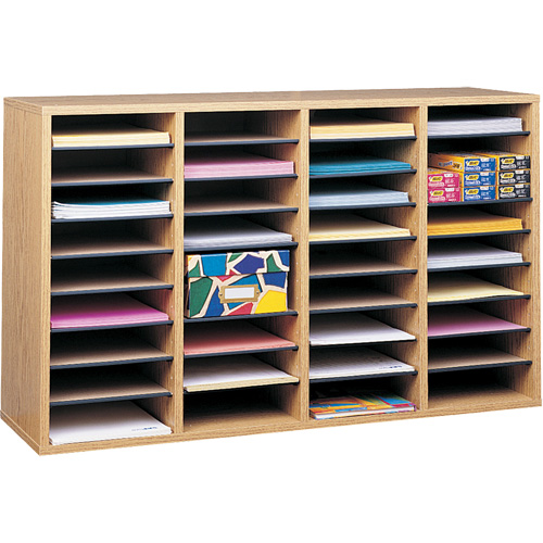 Adjustable Compartment Literature Organizer, Stationary, 36 Slots, Wood, 39-1/4" W x 11-3/4" D x 24" H Southpoint Industrial Supply