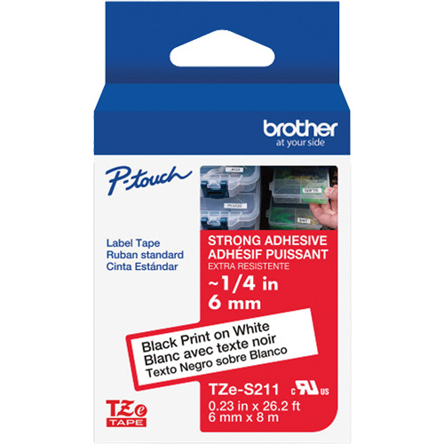 Ruban lamin&eacute; tr&egrave;s-r&eacute;sistant pour &eacute;tiqueteuses P-Touch, 6 mm x 8 m, Noir sur blanc Southpoint Industrial Supply