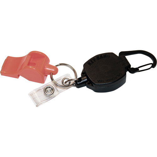 Self Retracting ID Badge and Key Reel with Whistle, Zinc Alloy Metal, 24" Cable, Carabiner Attachment Southpoint Industrial Supply
