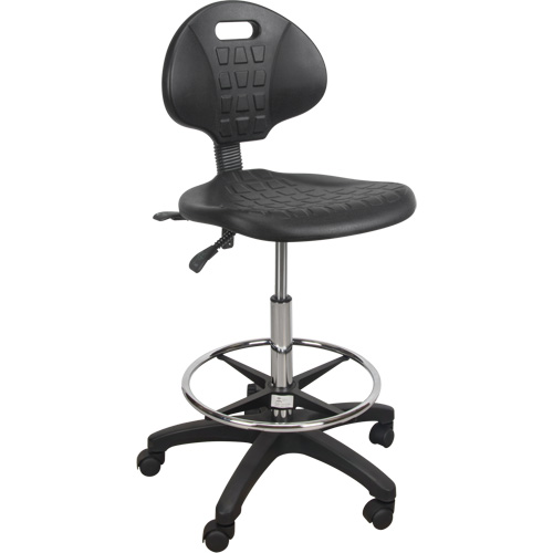 Heavy-Duty Ergonomic Stool, Mobile, Adjustable, 39" - 48", Polyurethane Seat, Black Southpoint Industrial Supply