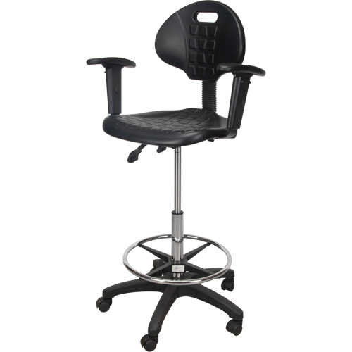 Heavy-Duty Ergonomic Stool with Adjustable Arm Rests & Nylon Stem Casters, Mobile, Adjustable, 39" - 48", Polyurethane Seat, Black Southpoint Industrial Supply
