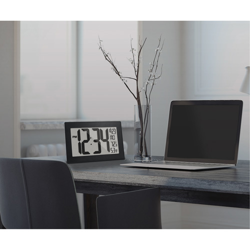 Self-Setting & Self-Adjusting Wall Clock with Stand, Digital, Battery Operated, Black Southpoint Industrial Supply