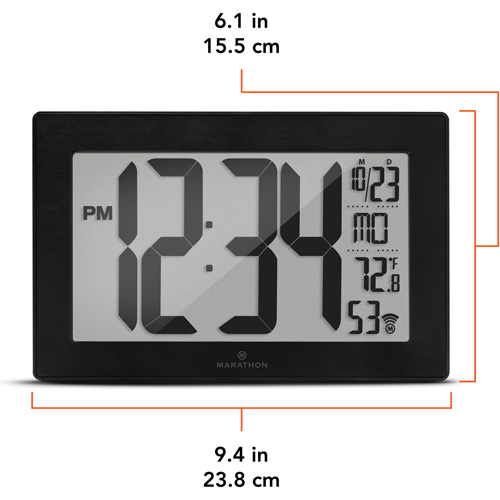 Self-Setting & Self-Adjusting Wall Clock with Stand, Digital, Battery Operated, Black Southpoint Industrial Supply