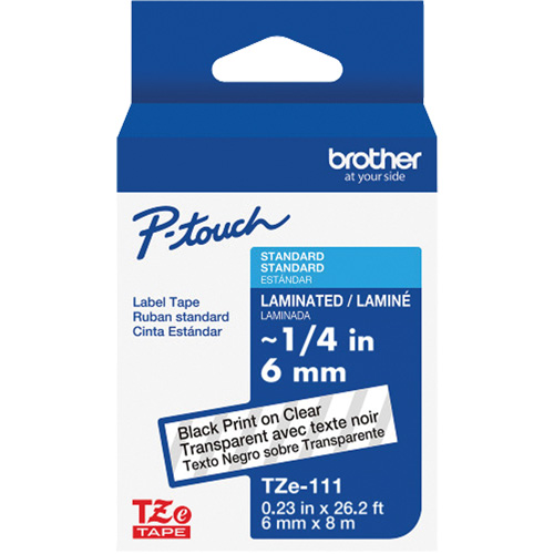 Ruban lamin&eacute; TZe-111 pour &eacute;tiqueteuses P-Touch compatibles avec les rubans TZe, Noir sur transparent, Largeur de 0,23" Southpoint Industrial Supply