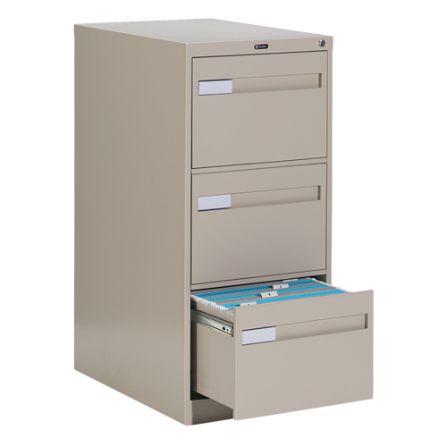 Vertical Filing Cabinet with Recessed Drawer Handles, 3 Drawers, 18.15" W x 26.56" D x 40" H, Beige Southpoint Industrial Supply