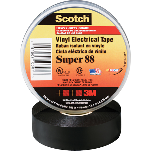 Scotch&reg; Super 88 Tape, 19 mm (3/4") x 20.1 m (66'), Black, 8.5 mils Southpoint Industrial Supply