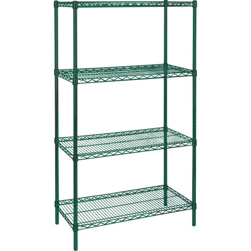 Heavy-Duty Green Epoxy Finish Wire Shelving, 4 Tiers, 30" W x 63" H x 14" D Southpoint Industrial Supply