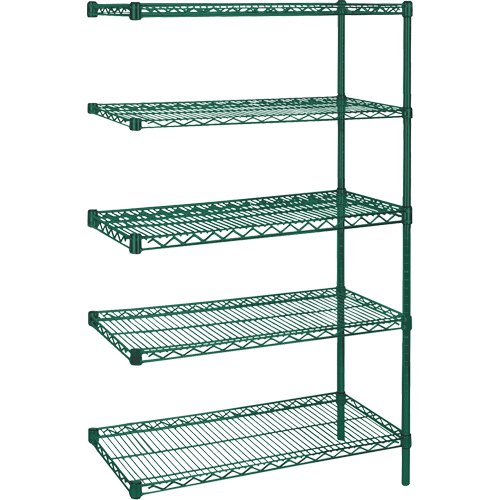 Heavy-Duty Green Epoxy Finish Wire Shelving, Add-On Kit, 5 Tiers, 30" W x 74" H x 14" D Southpoint Industrial Supply