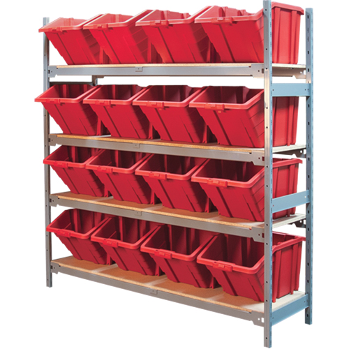 Wide Span Shelving with Jumbo Plastic Bins, Steel, Boltless, 800 lbs. Capacity, 66" W x 72" H x 18" D Southpoint Industrial Supply