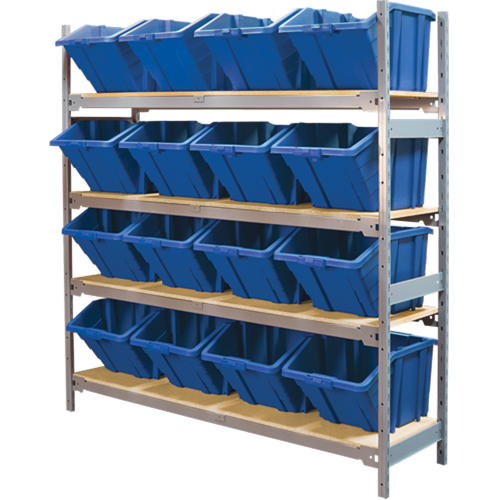 Wide Span Shelving with Jumbo Plastic Bins, Steel, Boltless, 800 lbs. Capacity, 66" W x 72" H x 18" D Southpoint Industrial Supply