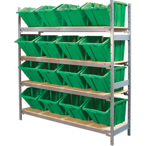 Wide Span Shelving with Jumbo Plastic Bins, Steel, Boltless, Starter, 66" W x 72" H x 18" D Southpoint Industrial Supply