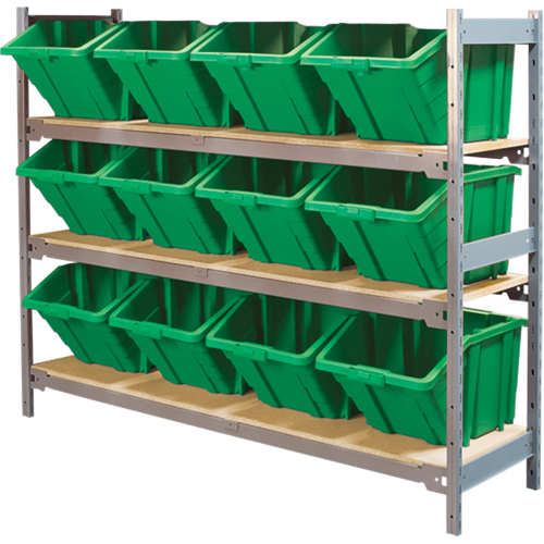 Wide Span Shelving with Jumbo Plastic Bins, Steel, Boltless, Starter, 66" W x 60" H x 18" D Southpoint Industrial Supply